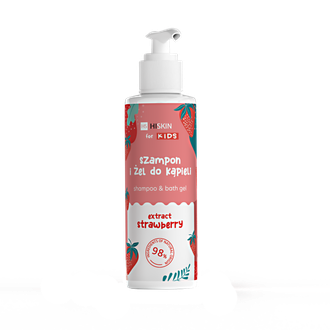 Hiskin braškių kvapo vaikiškas šampūnas ir vonios gelis, 280 ml.