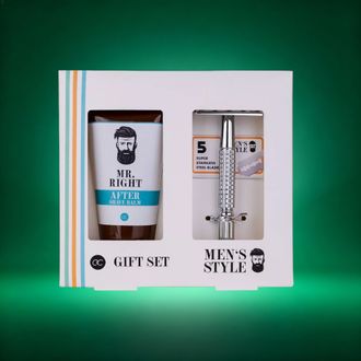 Bath set MEN'S STYLE in paper gift box, incl. 60ml after Shave balm, razor, 5 blades, fragrance: Oak & Citrus,