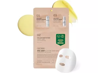 VT Cosmetics Vita Light All In One 3Step Mask šviesinamoji lakštinė veido kaukė, 1.5 g + 1.5 g + 25 g.