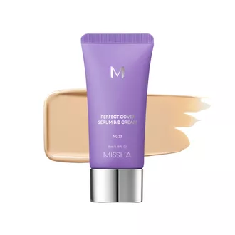 Missha M Perfect Cover Serum BB Cream serumo pagrindo kremas, No.23 Natural Beige, 20 ml.