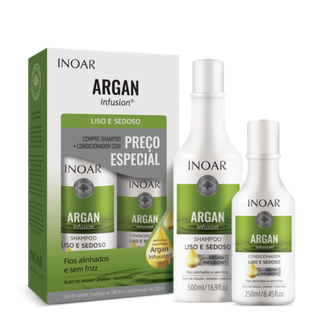 Inoar Argan Infusion Smooth and Silky Duo Kit glotnių ir švelnių plaukų rinkinys, 500 ml+250 ml.