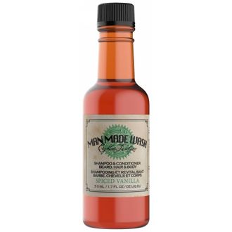 18.21 Man Made Wash Spiced Vanilla daugiafunkcė priemonė vyrams 3 in 1: stiprinamasis šampūnas, kondicionierius ir kūno prausiklis viename, 50 ml.