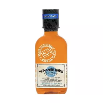 18.21 Man Made Wash Absolute Mahogany daugiafunkcė priemonė vyrams 3 in 1: stiprinamasis šampūnas, kondicionierius ir kūno prausiklis viename, 100 ml.