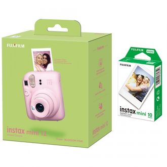 Fujifilm Instax Mini 12 Film Camera, Pink + Instax Mini Glossy Paper, 10 Pcs.