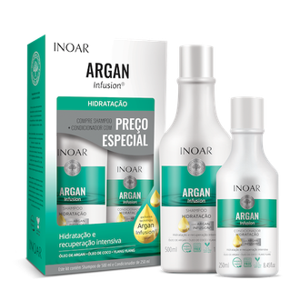 Inoar Argan Hydrating Duo Kit plaukus drėkinantis šampūno ir kondicionieriaus rinkinys, 500 ml+250 ml.