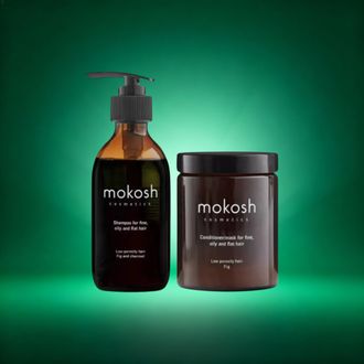 Mokosh Fig And Charcoal rinkinys ploniems ir besiriebaluojantiems plaukams