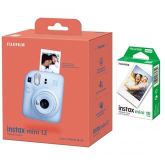 Fujifilm Instax Mini 12 Film Camera, Blue + Instax Mini Glossy Paper, 10 Pcs.
