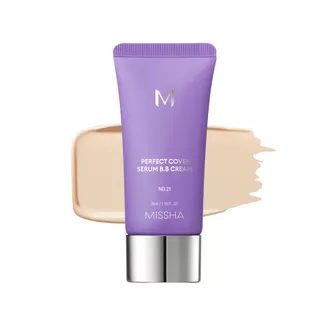 Missha M Perfect Cover Serum BB Cream serumo pagrindo kremas, No.21 Light Beige, 20 ml.