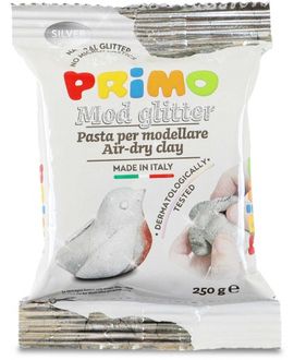 Primo džiūstantis ore molis su blizgučiais, sidabro spalvos, 250 g.