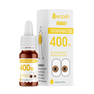 Ecosh Kids vitaminas D3 su kokosų aliejumi 4000IU, 10 ml.