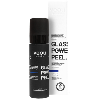 Veoli Botanica Glass Skin Power Peel drėkinantis ir skaistinantis gelinis veido pilingas su pieno rūgštimi, 30 ml.