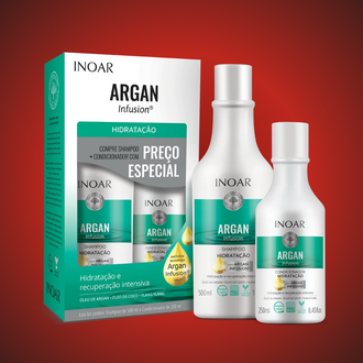 Inoar Argan Hydrating Duo Kit plaukus drėkinantis šampūno ir kondicionieriaus rinkinys, 500 ml+250 ml.