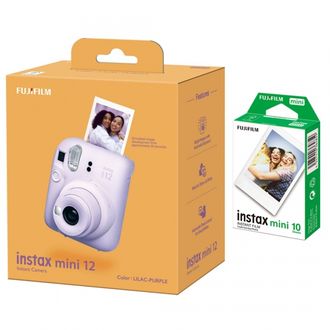 Fujifilm Instax Mini 12 Film Camera, Purple + Instax Mini Glossy Paper, 10 Pcs.