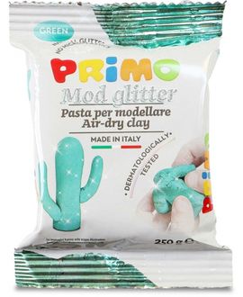 Primo džiūstantis ore molis su blizgučiais, žalios spalvos, 250 g.