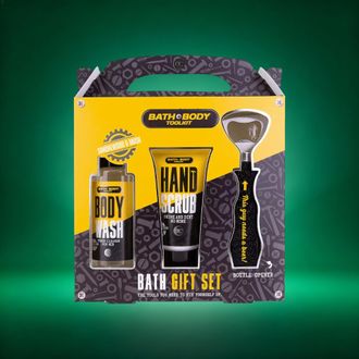 Bath set BATH + BODY TOOLKIT in gift box, incl. 100ml Body wash, 50ml hand scrub, bottle opener, fragrance: