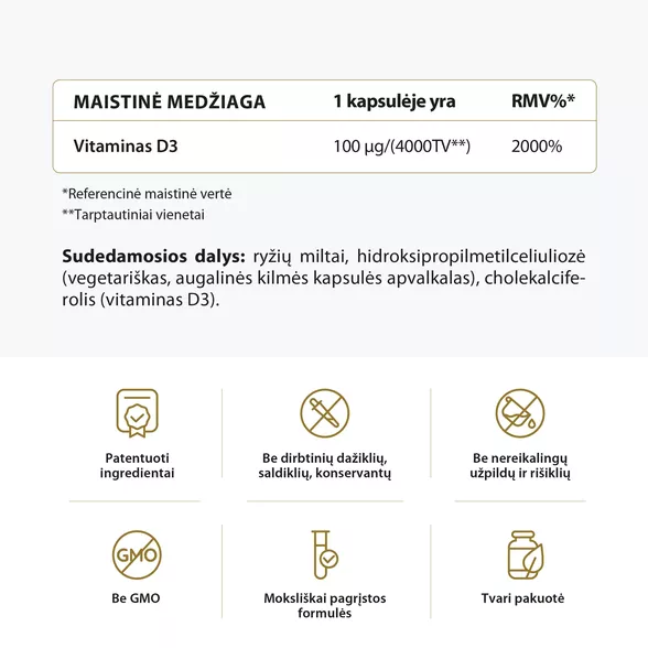 Avel vitaminas D3 4000TV, 120 kapsulių