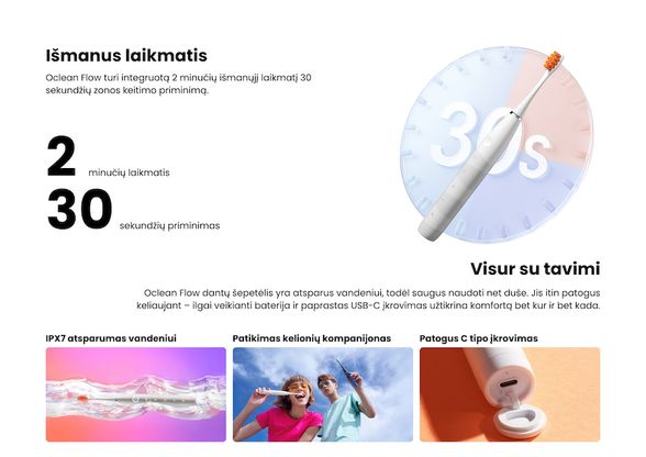 Oclean Flow elektrinis dantų šepetėlis, baltas