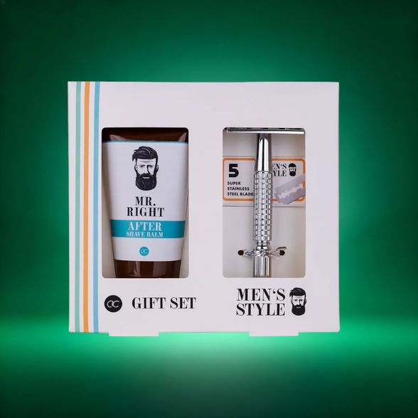 Bath set MEN'S STYLE in paper gift box, incl. 60ml after Shave balm, razor, 5 blades, fragrance: Oak & Citrus,