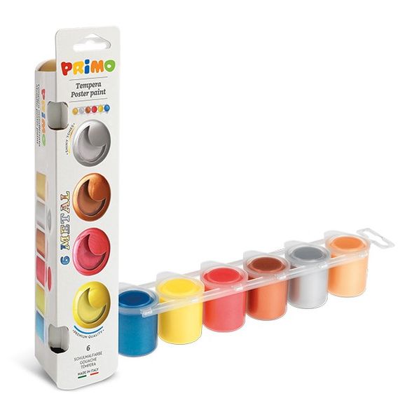Primo guašas, 6 metalizuotų spalvų x 25 ml.