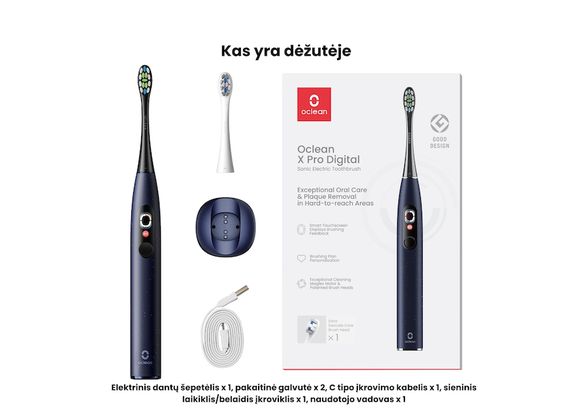 Oclean X Pro Digital elektrinis dantų šepetėlis, mėlynas
