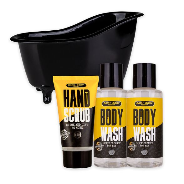 Bath set BATH & BODY TOOLKIT in plastic bath tub,Incl. 2 * 100ml body wash, 50ml hand scrub, 15g net