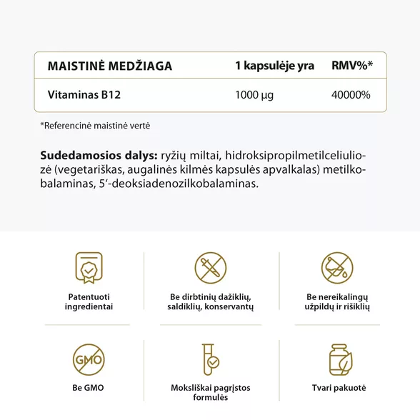 Avel bioaktyvus vitaminas B12, 120 kapsulių