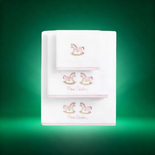 Pierre Cardin 3 vaikiškų rankšluosčių rinkinys su siuvinėjimu,  baltos ir šviesiai rožinės spalvų