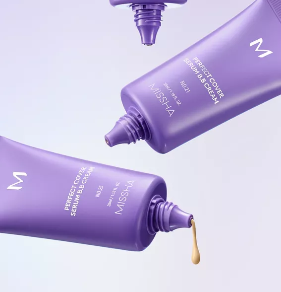Missha M Perfect Cover Serum BB Cream serumo pagrindo kremas, No.21 Light Beige, 20 ml.