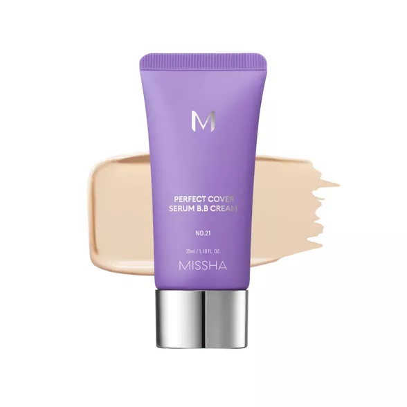 Missha M Perfect Cover Serum BB Cream serumo pagrindo kremas, No.21 Light Beige, 20 ml.