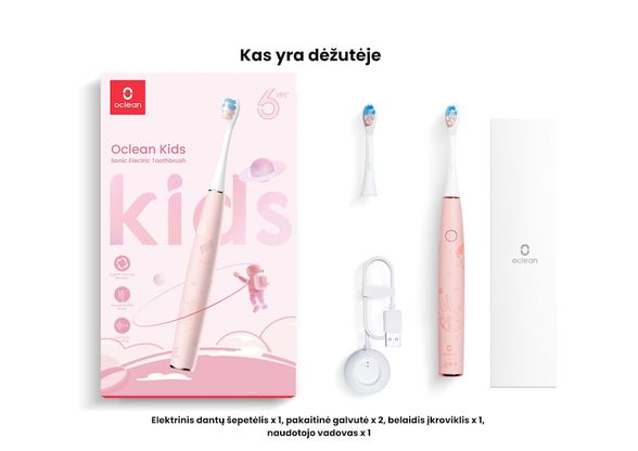 Oclean Kids elektrinis dantų šepetėlis, rožinis