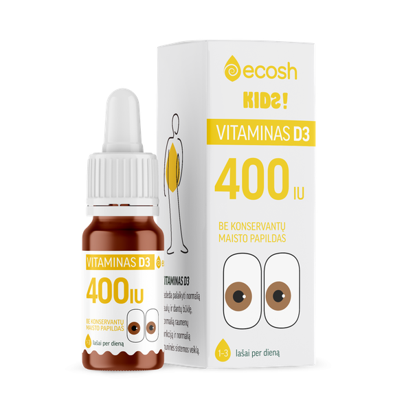 ECOSH Kids Vitaminas D3 su kokosų aliejumi 400IU, 10ml