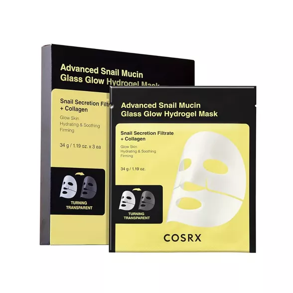 Cosrx Advanced Snail Mucin Glass Glow Hydrogel Mask hidrogelinė veido kaukė, 34 g.x 3 vnt.