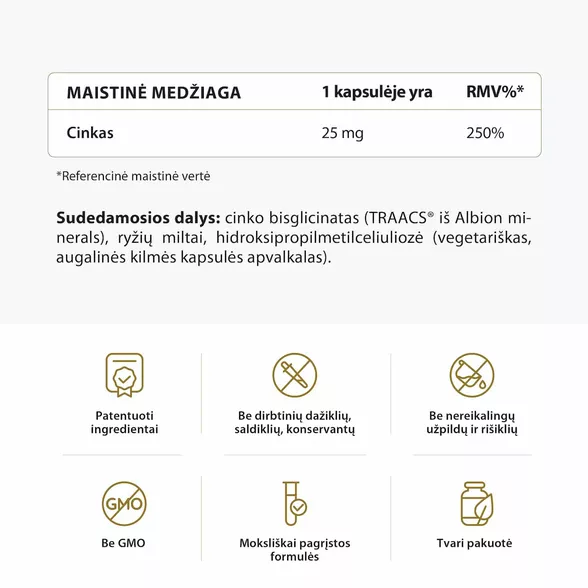 Avel bioaktyvus cinko bisglicinatas, 90 kapsulių