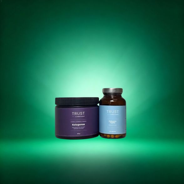 Trust rinkinys  juodųjų serbentų skonio kolagenas ir hialurono rūgšties kapsulės