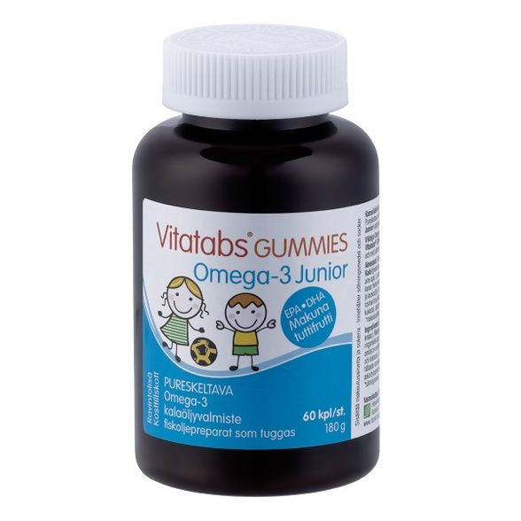 Vitatabs Omega 3 Junior Gummies kramtomi tuti fruti skonio omega 3 gunimukai vaikams, 60 guminukų