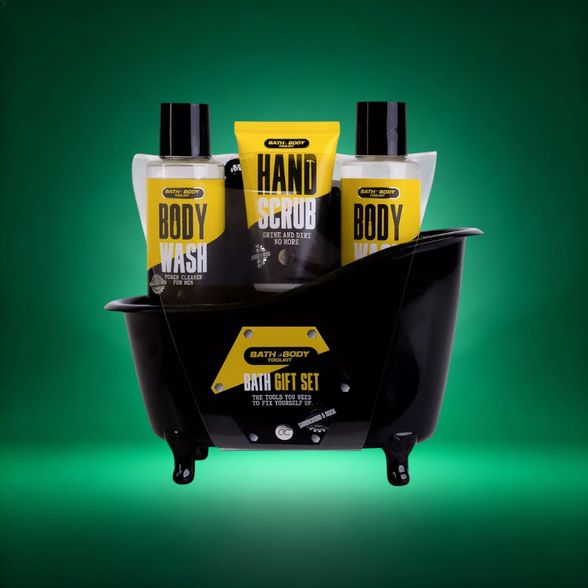 Bath set BATH & BODY TOOLKIT in plastic bath tub,Incl. 2 * 100ml body wash, 50ml hand scrub, 15g net