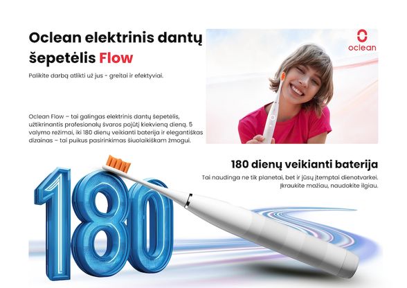 Oclean Flow elektrinis dantų šepetėlis, baltas