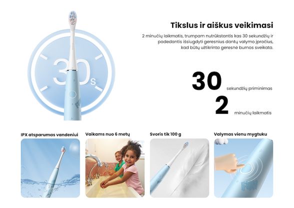 Oclean Kids elektrinis dantų šepetėlis, mėlynas