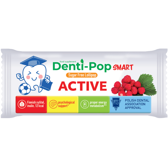 Denti-Pop Smart Active vaisinis čiulpinukas, žemuogių skonio