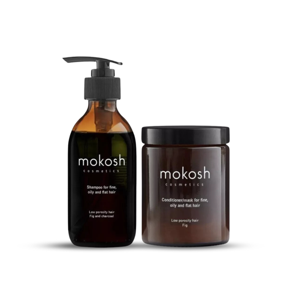 Mokosh Fig And Charcoal rinkinys ploniems ir besiriebaluojantiems plaukams