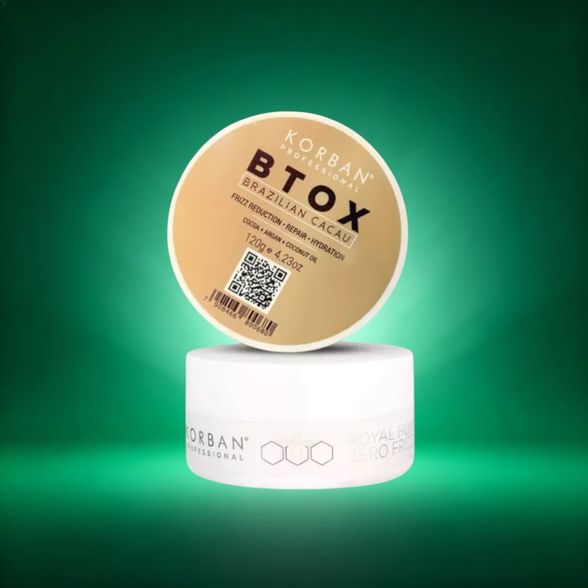 Korban Btox Brazilian Cacau + Royal Honey Zero Frizz nepaklusnių plaukų priežiūros rinkinys
