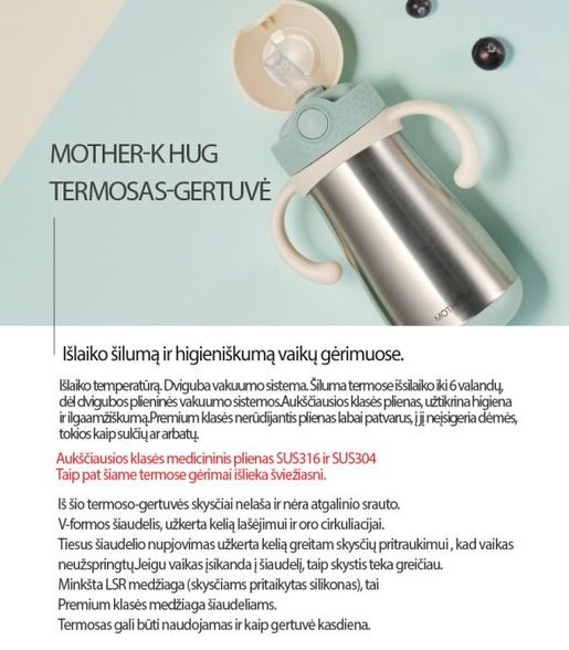 Mother-K termo Hug gertuvė su šiaudeliu mėtinė, 350 ml.