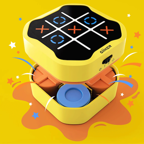 Giiker Tic Tac Toe interaktyvi konsolė susikaupimui ir atminčiai gerinti, geltona