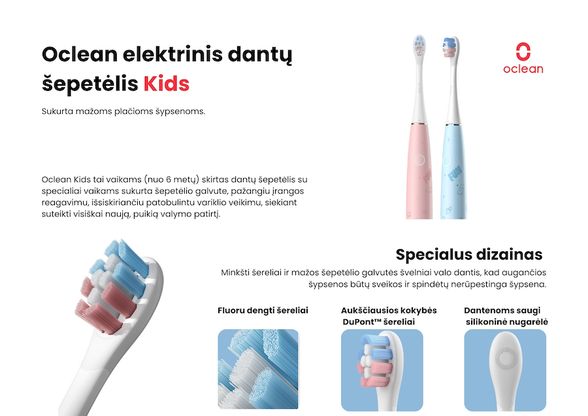 Oclean Kids elektrinis dantų šepetėlis, mėlynas