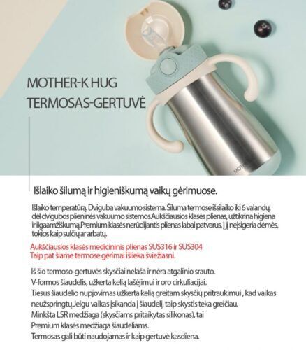 Mother-K Hug termo gertuvė su šiaudeliu, rožinė, 350 ml.